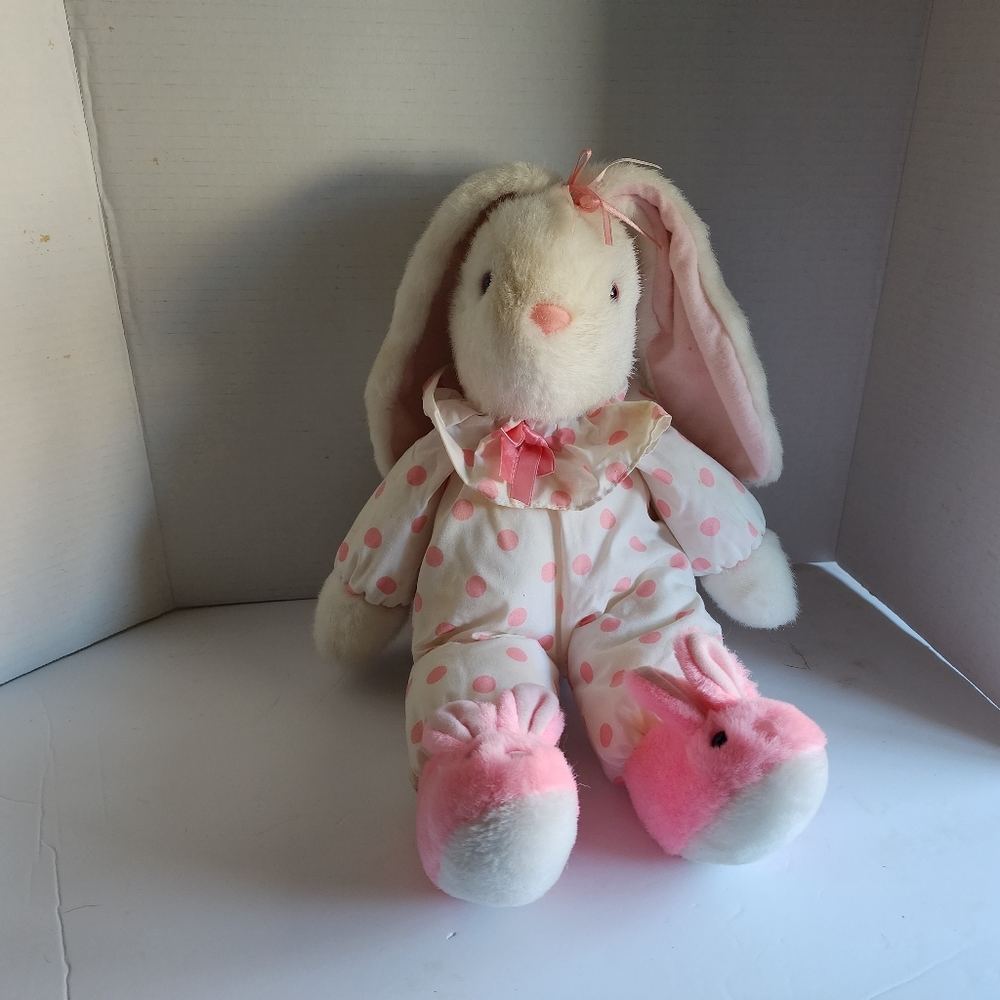 Vintage 1980s International Silver Co. Easter Bunny w/Bunny Slippers Plush